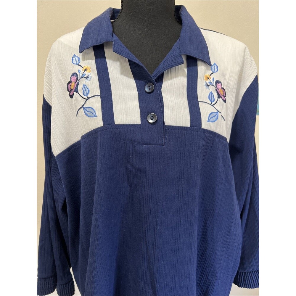 Vintage Women s 80s 90s Collared 3/4 Sleeve Blouse XL Shoulder Pads
